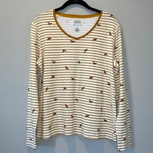 Croft & BarrowThe Classic Tee Long Sleeve Top Fox Print Striped V Neck L